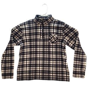 Chaps Flannel Sweater Large Womens Quarter Zip‎ Plaid Chest Pocket Lightweight
